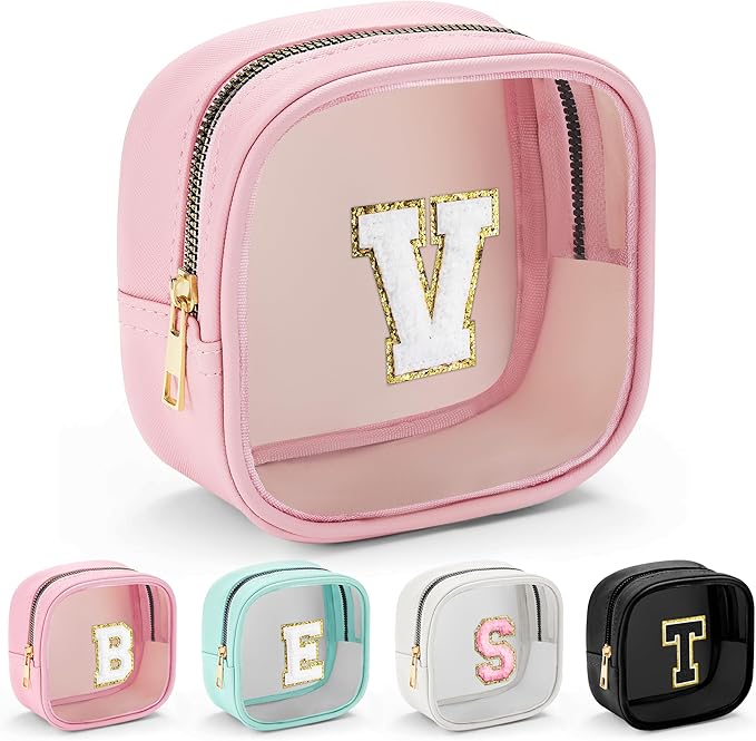 YOOLIFE Initial Make Up Bag Travel Toiletry Bag, Clear Makeup Bag Preppy Cosmetic Bags Organizer Travel Essentials Gifts for Women Teen Girlfriend Teacher Mom Birthday Mothers Day Gifts-FemmiqueWomen