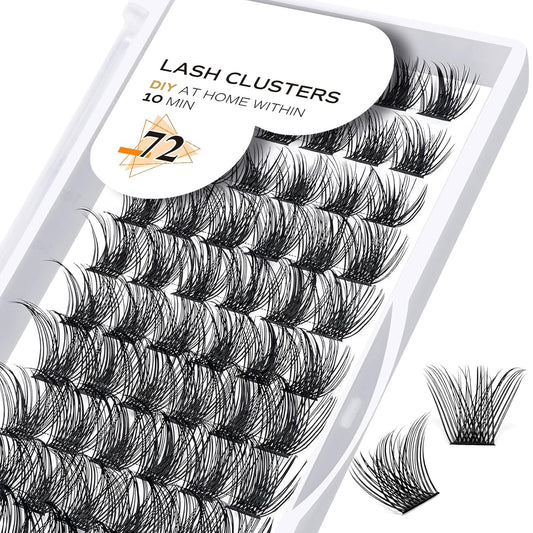 Lash Clusters B02 D Curl 10mm DIY Eyelash Extensions 72 Clusters Lashes C D Curl B&Qaugen Mega Volume Individual Lashes Eyelash Clusters Extensions Individual Lashes Cluster DIY at Home (NM-D-10mm)-FemmiqueWomen