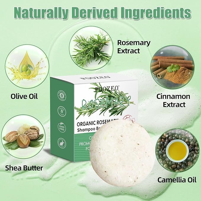 2 Pack Rosemary Hair Shampoo Bar,Deep Cleansing for Scalp Hair Loss Shampoo Soap,Organic Hair Oil Control,Solid Shampoo for Hair Growth, Refreshing and Hydrating Soap for Stocking Stuffers Women Gifts-FemmiqueWomen