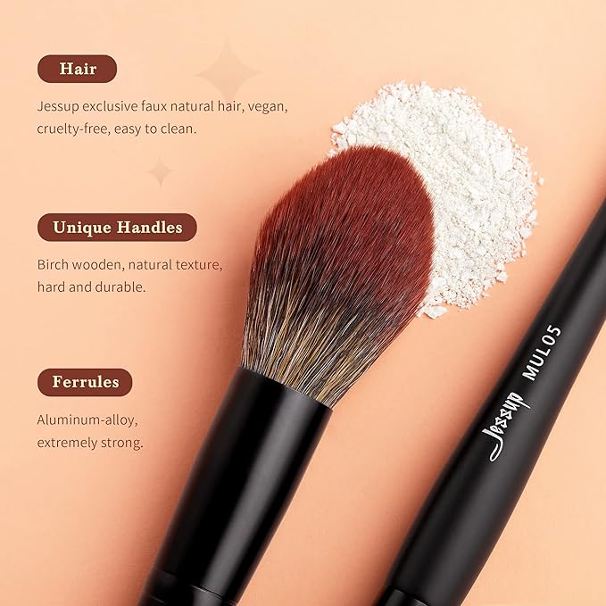 Jessup Large Face Makeup Brushes 3pcs, Premium Synthetic Powder Contour Highlighter Brush, Phantom Black T274-FemmiqueWomen