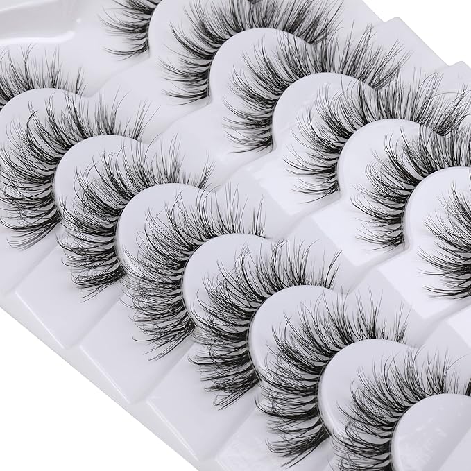 False Eyelashes with Clear Band Faux Mink Lashes Natural Look 3D Volume Wispy Fake Lashes Pack by Kiromiro 7 Pairs-FemmiqueWomen