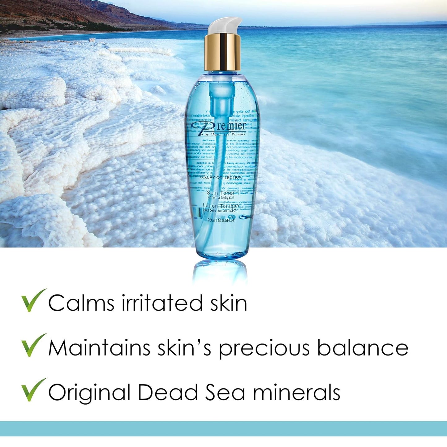 Premier Dead Sea Skin Toner Normal To Dry Skin, pH 5.5 balancing, non alcoholic toner that is mild and gentle to skin, natural ingredients with witch hazel and minerals 8.5fl.oz-FemmiqueWomen