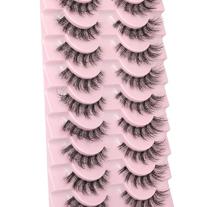 FANXITON Mink Lashes with Clear Band 15 MM 10 Pairs Cat-Eye Lashes Natural Look False Eyelashes Pack Wispy Eyelashes 3D Faux Mink Eyelashes-FemmiqueWomen