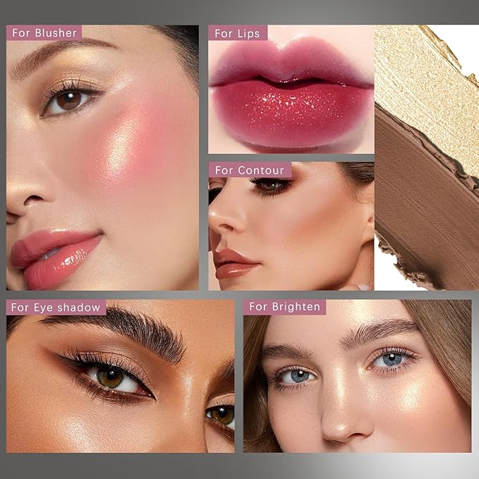 3Pcs Contour Highlighter Cream Blush Stick for Cheeks Eyes Lips Lightweight Dewy Finish Blush Stick Waterproof Long Lasting Contour Stick Trio Wand Face Makeup Set for Girls and Women (1+3+4)-FemmiqueWomen