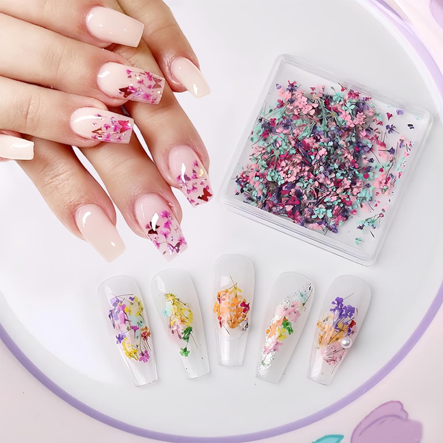 1Box Dried Flowers Nail Art Stickers 12 Colors Dry Flowers Mini Real Natural Flowers Nail Decals 3D Gypsophila Floral Nail Sticker for Women Manicure Decoration Makeup DIY Accessories-FemmiqueWomen