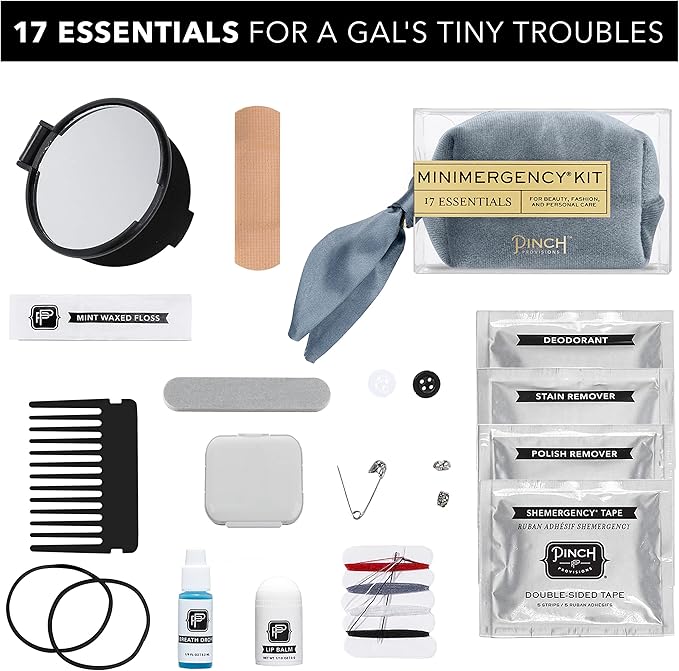 Pinch Provisions Velvet Minimergency Kit, for Her, Includes 17 Must-Have Emergency Essential Items, Compact, Multi-Functional Pouch, Gift for Parties and Birthdays-FemmiqueWomen