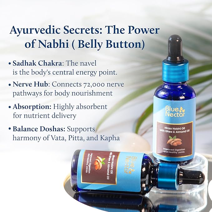 Blue Nectar Ayurveda Nabhi Oil with Ghee & Almond Oil | Belly Button Oil for Digestion & Joint Health | 100% Natural & Herbal (21 Herbs, 1 fl oz)-FemmiqueWomen