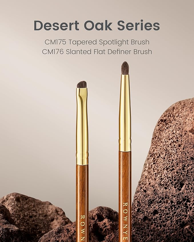 Desert Oak Series Tapered Spotlight Brush - Precision Pony Hair Brush for Inner Corner & Under-Eye Highlighting, Bubinga Handle & Gold Ferrule (CM 175)-FemmiqueWomen