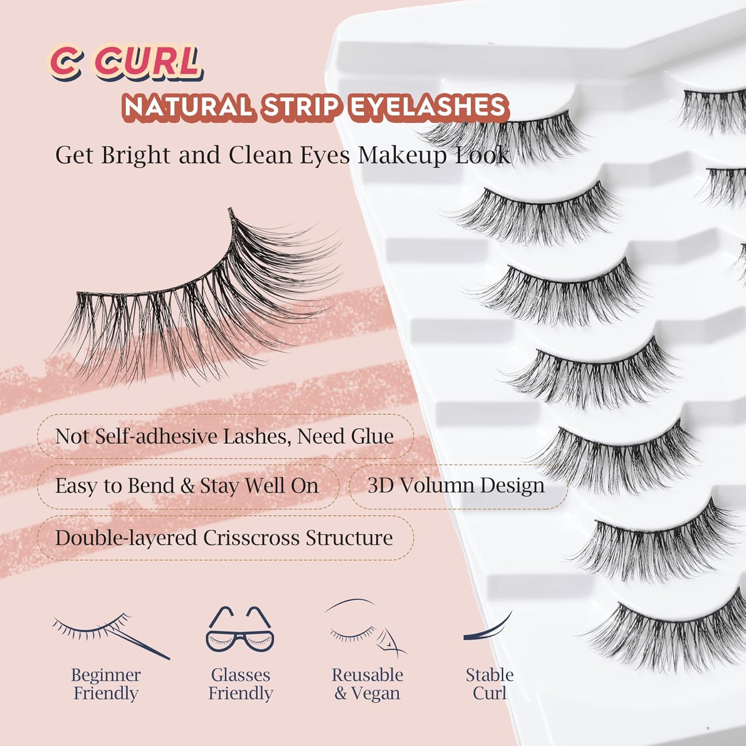Wispy Cat Eye Lashes False Eyelashes Natural 15MM Strip Eyelashes Thin Band False Lashes 3D Volume Fake Lashes 7 Pair Soft Lash Pack Siligli-FemmiqueWomen