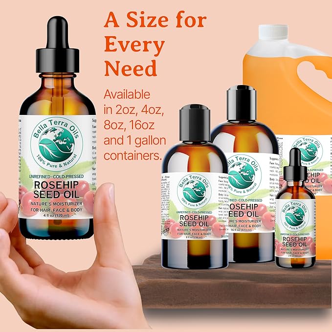 Bella Terra Oils - Organic Rosehip Seed Oil 2 oz - Cold-Pressed Elixir, Rich in Vitamin A, C, & E, Linoleic & Alpha-Linolenic Acid, Perfect Facial Emollient-FemmiqueWomen