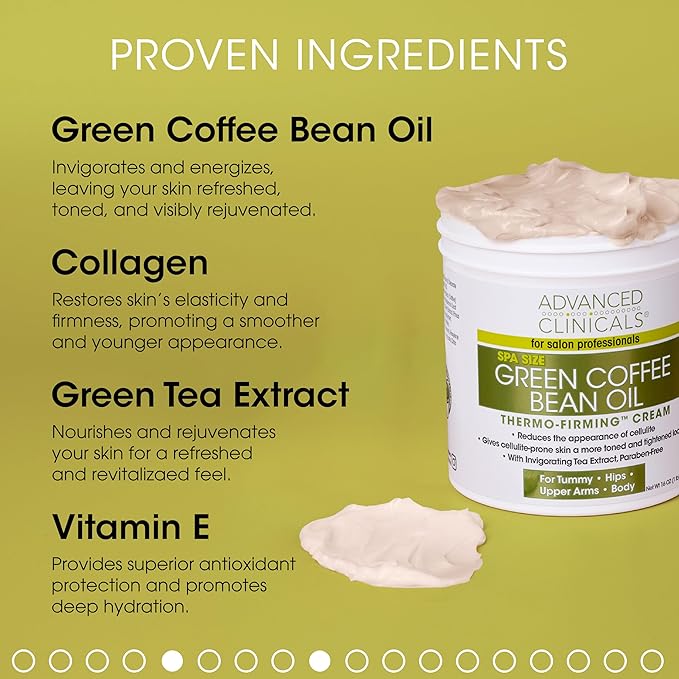 Advanced Clinicals Green Coffee Bean Thermo Firming Body Cream | Anti Cellulite Cream | Caffeine Body Lotion Moisturizer To Firm, Tighten, & Hydrate Look Of Legs, Arms, Tummy, Butt, & Thighs, 16 Oz-FemmiqueWomen