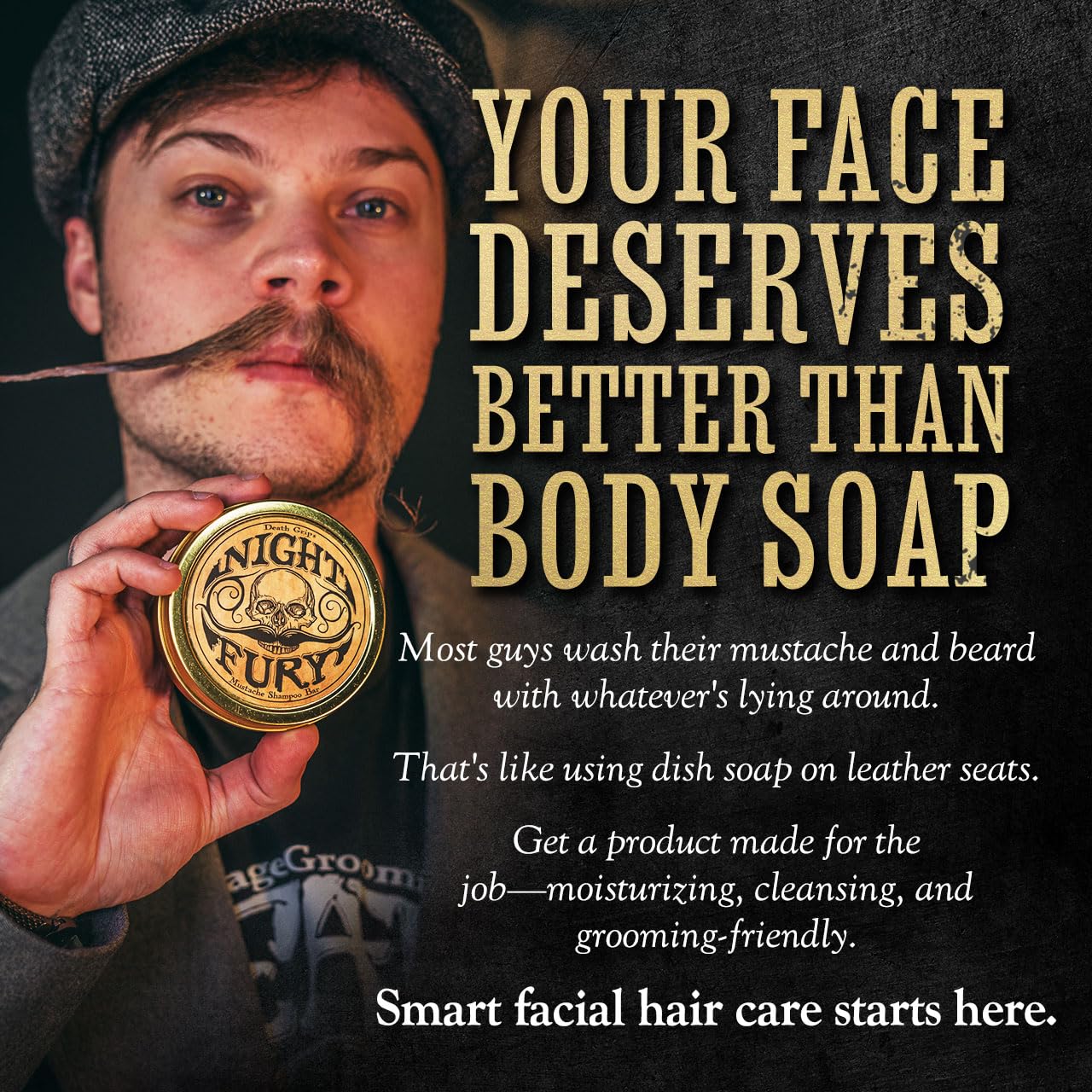 Night Fury Beard & Mustache Wash Bar – Citrus Scent – Gentle Lathering Face Soap for Men – Deep Clean, Softens Facial Hair, Removes Wax Build-Up – Natural Ingredients – Grooming Bar in Travel Tin-FemmiqueWomen