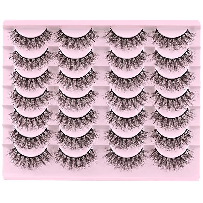 FARRED Natural Lashes Short Eyelashes Wispy False Mink Lash Pack 14 Pair Natural Look Fluffy Doll Eyelash Small Fake Strip Lashes Full Pestañas Sets for MUA and Beginners Daily Makeup (F3 | 8-16mm)-FemmiqueWomen
