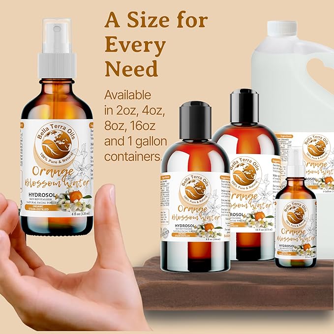 Bella Terra Oils Orange Blossom Water (Neroli Hydrosol) – 1gallon, Radiant Skin Refresher, Natural Aroma, Revitalize & Glow-FemmiqueWomen