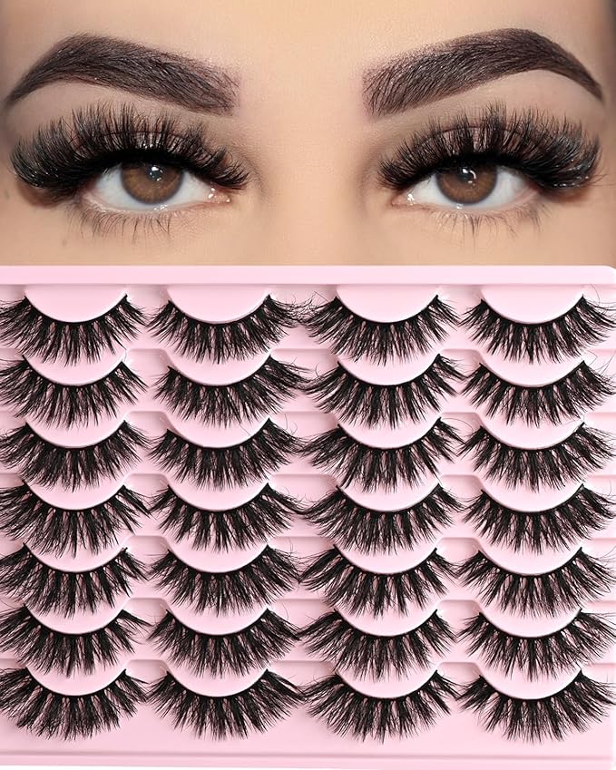 FARRED Cat Eye Lashes Fluffy False Eyelashes 14 Pairs Fake Eyelashes Natural Look Short Natural Lashes Cateye Lash Wispy Volume Eyelash Faux Mink Strip Lashes Pack for Daily Makeup (F27 | 9-17mm)-FemmiqueWomen