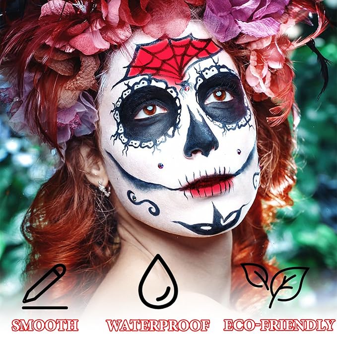3 Pcs Halloween Face Paint Special Effects Makeup Kit,Water-based Black White Red Face Body Paint,Clown Cosplay SFX Joker Zombie White Makeup Professional Face Painting Kit for Adult-FemmiqueWomen