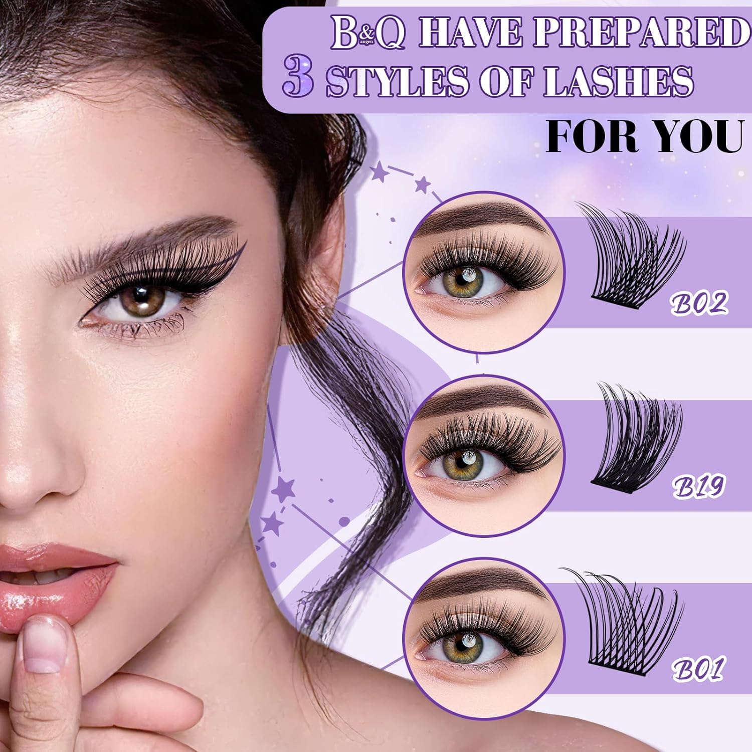 B&Qaugen Lash Clusters 156PCS Lash Clusters Kit B01+B02+B19 DIY Lash Extension Kit Eyelash Extension Kit 8-18mm Wispy Lashes Clusters with Lash Bond & Seal Lash Applicator Tool for DIY (Andromeda)-FemmiqueWomen