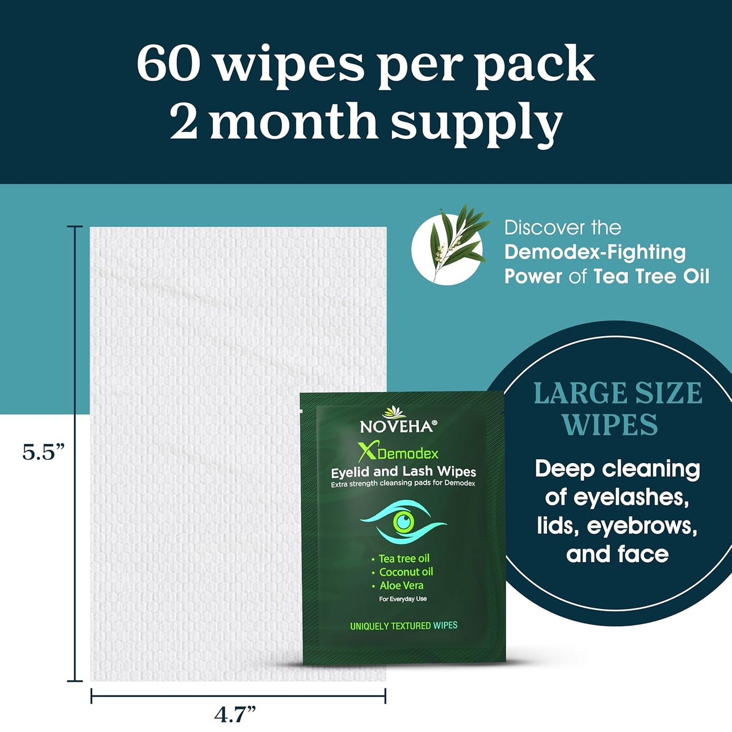 NOVEHA Demodex Eyelid & Lash Wipes | Box Of 60 Individually Wrapped Extra Strength Cleansing Eyelash Wipes - Battle Itchy & Irritated Eyes associated with Demodex Mites, Naturally Remove debris-FemmiqueWomen