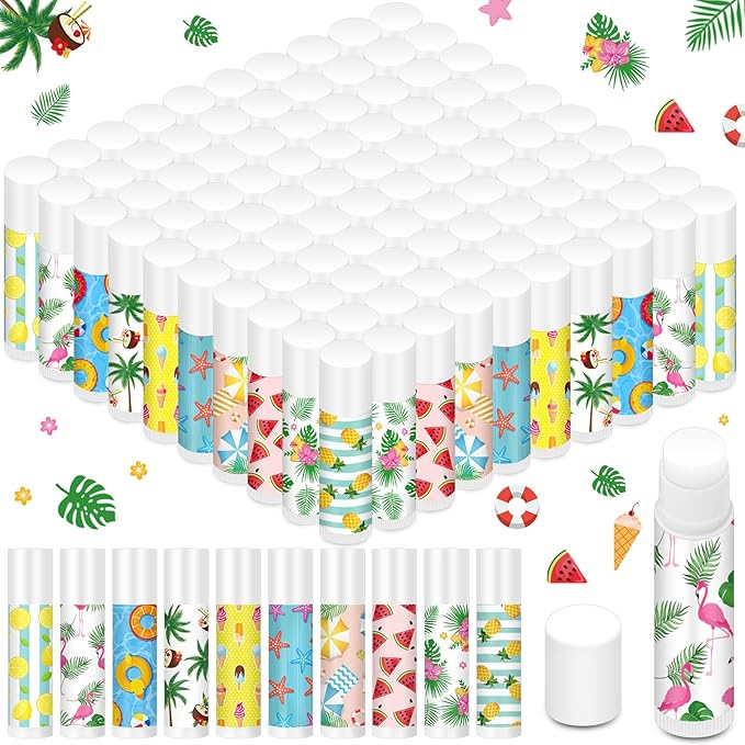100 Pcs Summer Lip Balm Bulk Moisturizing Lip Balm Jasmine Flavor Lip Balms Cream Tropical Hawaiian Beach Luau Party Lip Care Product for Stocking Stuffers Beauty Gifts Women Men-FemmiqueWomen