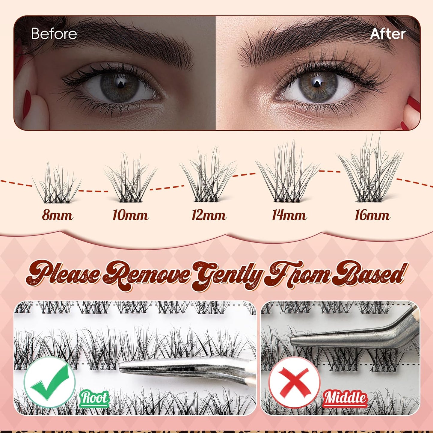 Lash Clusters 0.05mm PBT Fiber Eyelash Clusters, 0.1mm Superfine Invisiband D Curl Diy Lash Extension, 96pcs 8-16mm Individual Like Eyelash Extensions (Dash-D-8-16Mix)-FemmiqueWomen