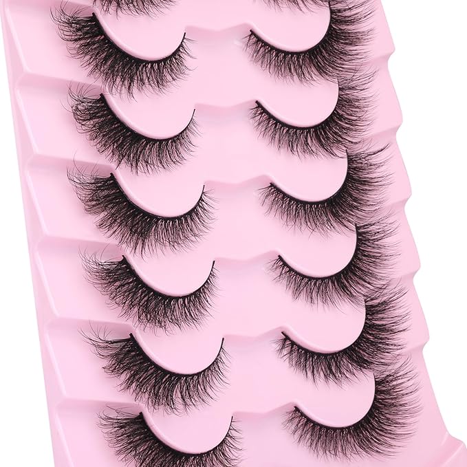 False Lashes Natural Look Faux Mink Eyelashes Wispy Fox Eye Lashes That Look Like Extensions 3D Mink Lashes Natural Strip Lashes Pack 7 Pairs-FemmiqueWomen