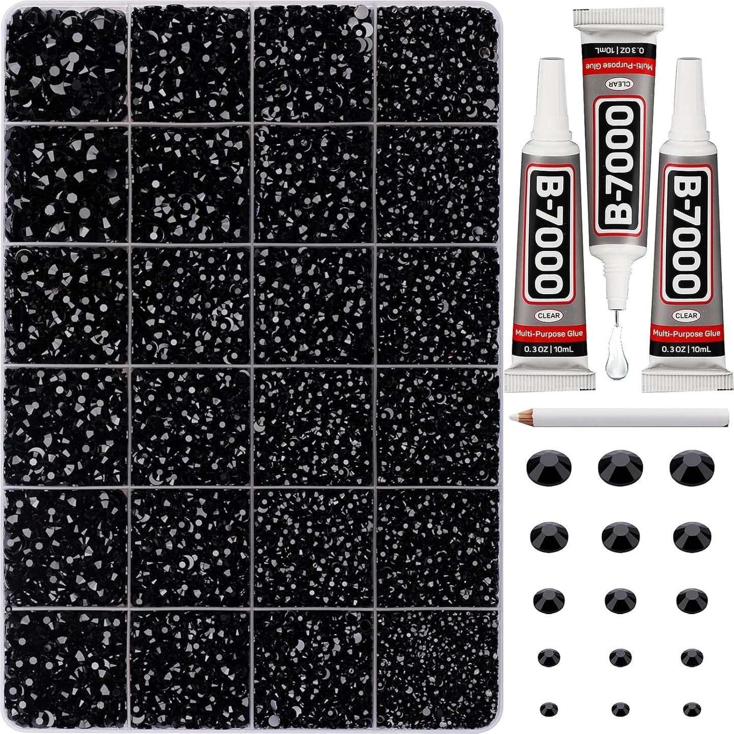30000Pcs Resin Rhinestones for Crafting Bedazzling, Bulk Black Flatback Gems for Crafts Clothing Clothes Fabric Tumbler Sneakers, Bedazzle Flat Back Jewel Assorted Size SS6/10/16/20/30 with b7000 Glue-FemmiqueWomen