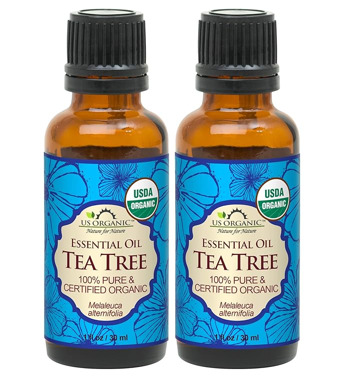 US Organic 100% Pure Tea Tree Essential Oil, Steam Distilled, USDA Certified Organic, for Hair, Skin, Scalp, Foot, Toenails, and Nail Polish - 30 ml, 2 Pack-FemmiqueWomen