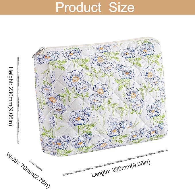 Makeup Bag Travel Cosmetic Bag for Women Girls, Zipper Make Up Pouch, Floral Flowers Toiletry Organizer Makeup, Portable Storage Bag, Cosmetic Travel Cloth Bag (L/Large Blue Flowers)-FemmiqueWomen