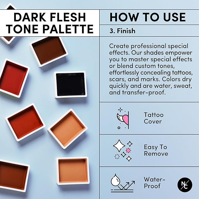 12 Color Dark Flesh Tone Alcohol Activated Makeup Palette Kit - Includes Alcohol Activator and Moisturizing Remover - Waterproof Makeup for Professional Makeup Artists-FemmiqueWomen