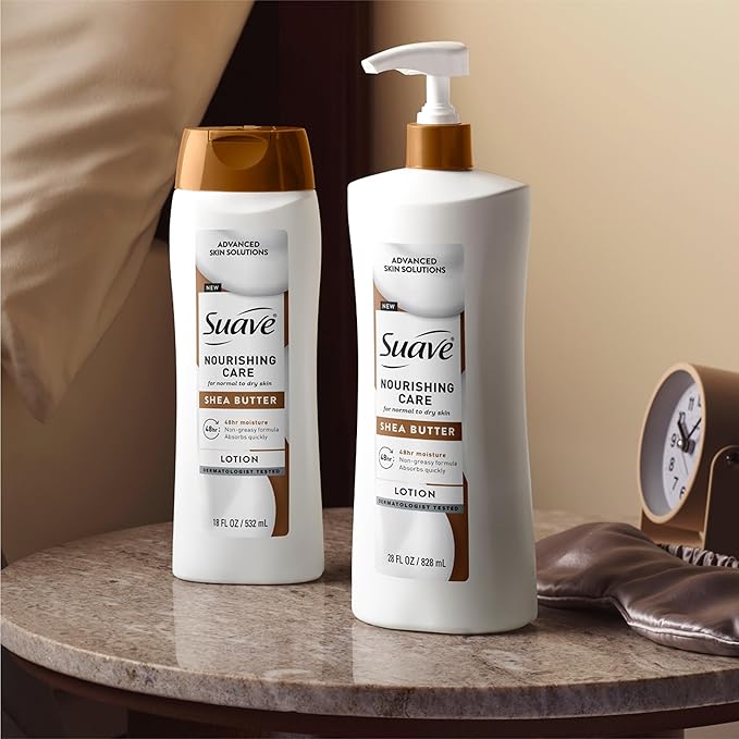 Suave Nourishing Care Hand & Body Lotion with Shea Butter for Women, Deep Moisture for Dry Skin, Fast Absorbing, Allergen Free Moisturizing Cream, 18FL OZ, 6 Pack-FemmiqueWomen