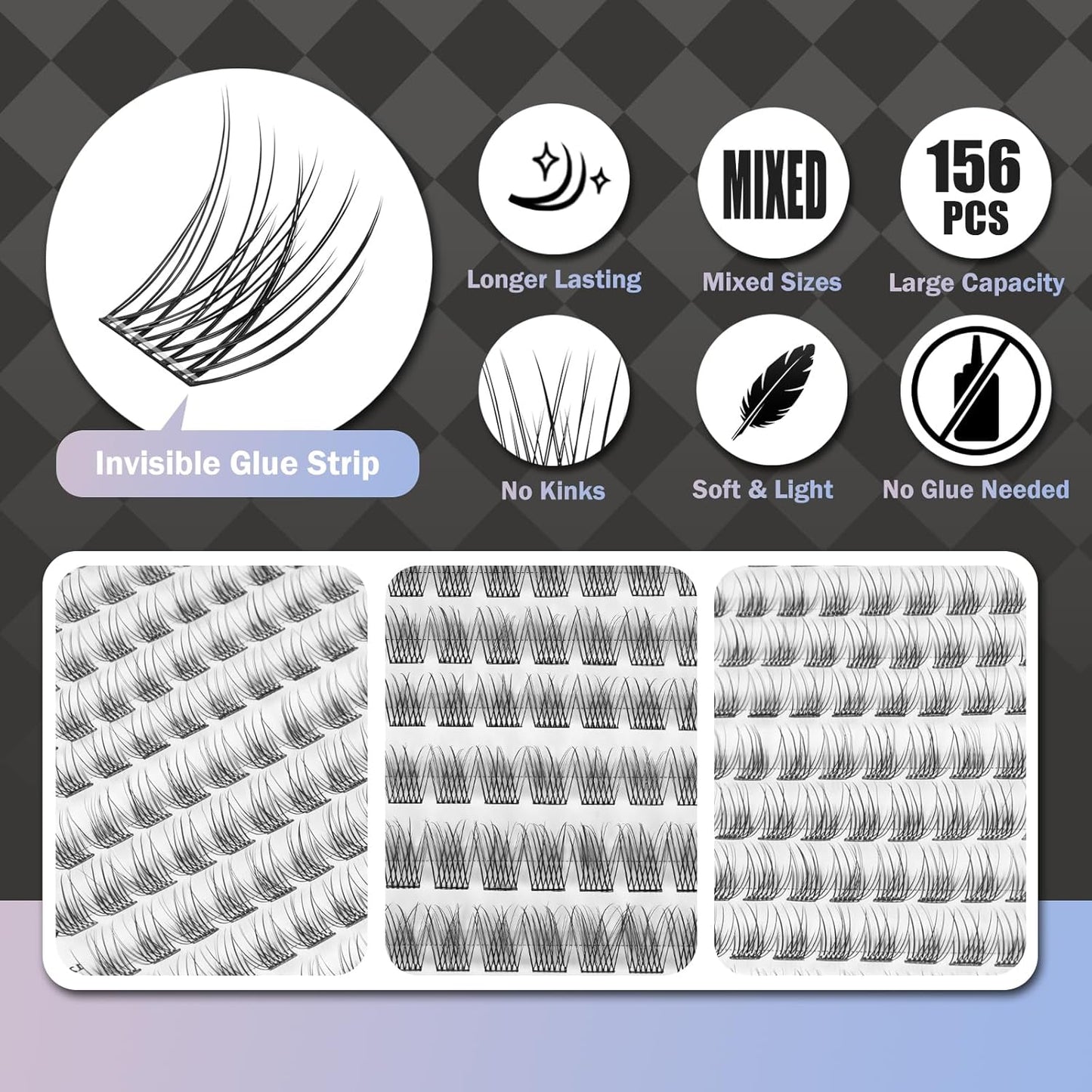 Self Adhesive Eyelashes, 156 Pcs Self Adhesive Eyelash Clusters, No Glue Needed, Invisible Strip Tape - Longer Lasting, No Sticky Residue Pre Glued Eyelashes (Natural-Mixed)…-FemmiqueWomen