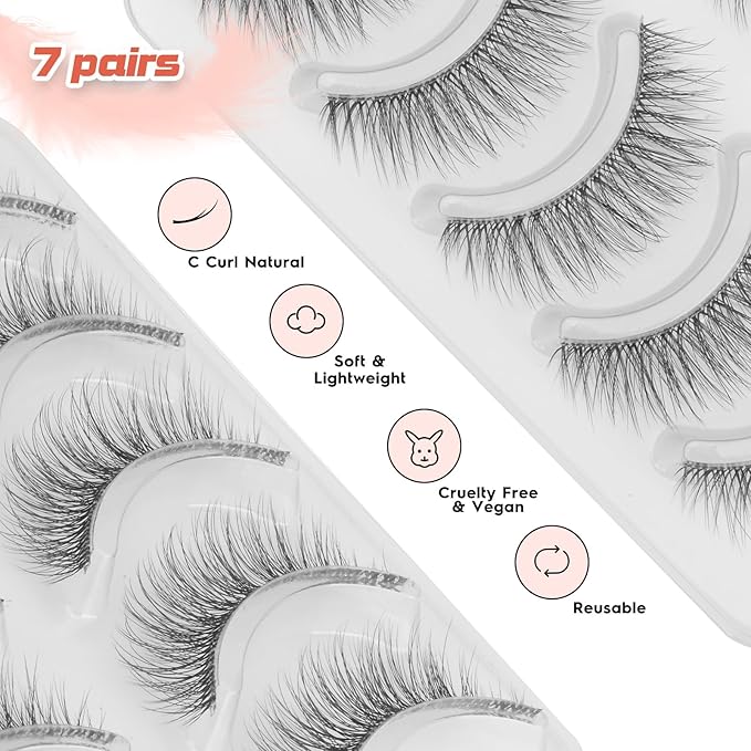 False Lashes Natural Look Wispy Eyelashes 13MM Eye Lash Pack for Daily C Curl Natural Lashes 7 Pair Siligli-FemmiqueWomen