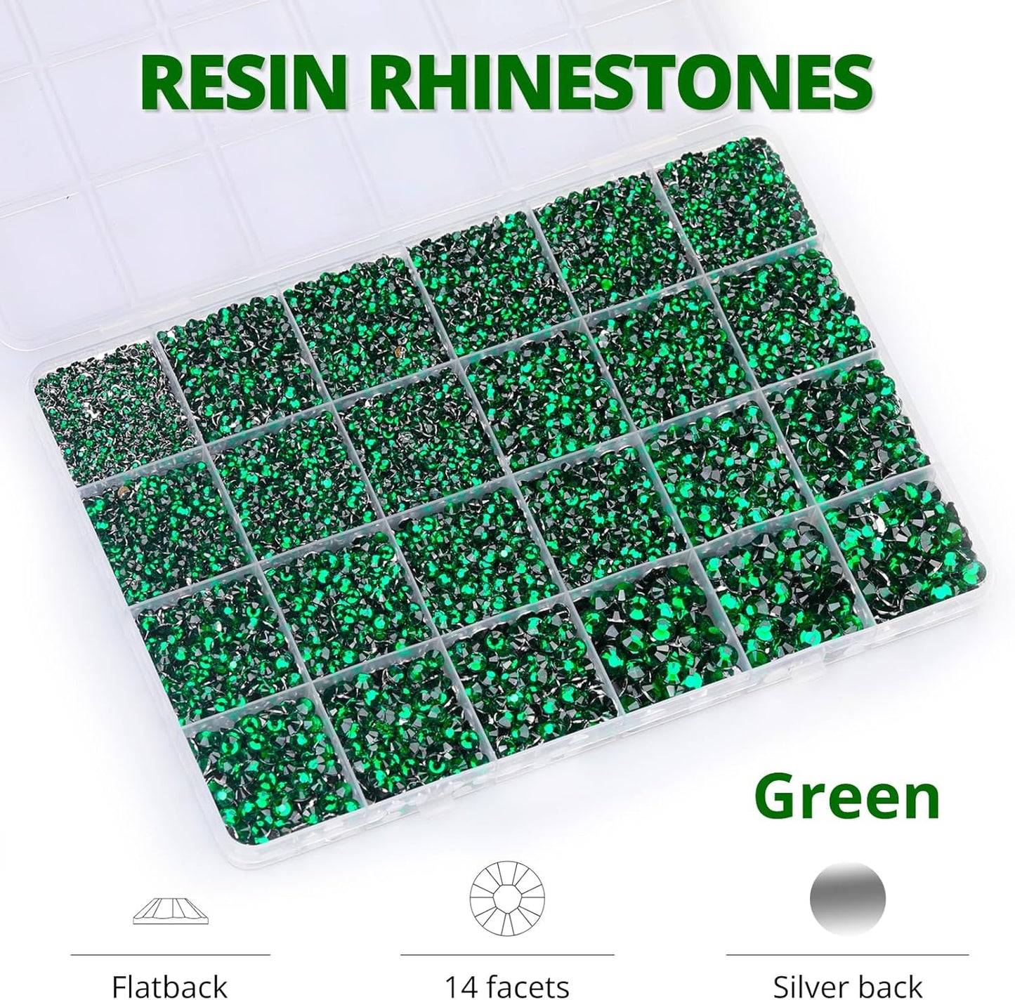 30000Pcs Resin Rhinestones for Crafting Bedazzling, Green Flatback Gems Crystal for Crafts Clothing Shoes Fabric Tumbler Cups, Flat Back Dark Emerald Green Jewels Bulk with b7000 Glue-FemmiqueWomen