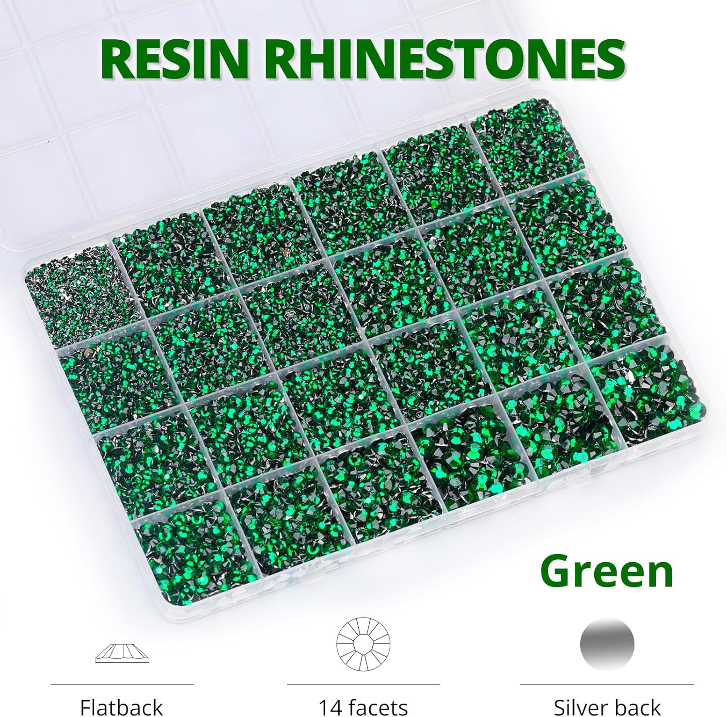 30000Pcs Resin Rhinestones for Crafting Bedazzling, Green Flatback Gems Crystal for Crafts Clothing Shoes Fabric Tumbler Cups, Flat Back Dark Emerald Green Jewels Bulk with b7000 Glue-FemmiqueWomen