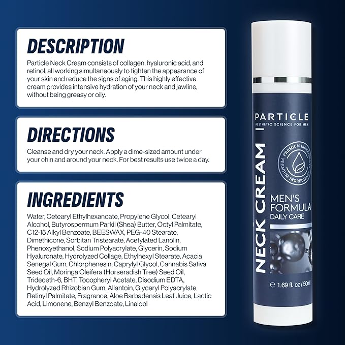 Particle Neck Cream for Men - Firming Cream, Lift and Moisturize The | Use on Saggy Skin or Turkey Anti Aging Triple Action with Collagen, Hyaluronic Acid, Retinol, 1 pack, 1.7 Fl Oz-FemmiqueWomen