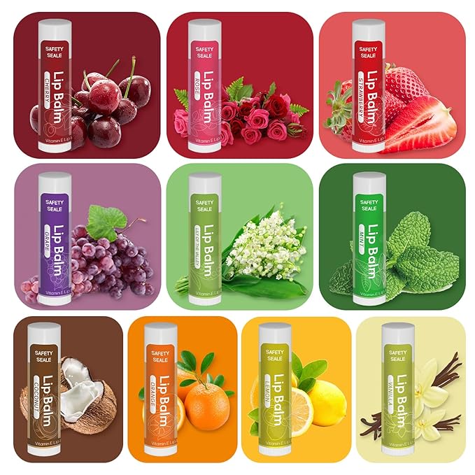 20 Pack Natural Lip Balm Bulk with Vitamin E and Coconut Oil Valentine's Day best choice - Moisturizing, Soothing, and Repairing Dry and Chapped Lips - 10 Flavors - Non-GMO-FemmiqueWomen