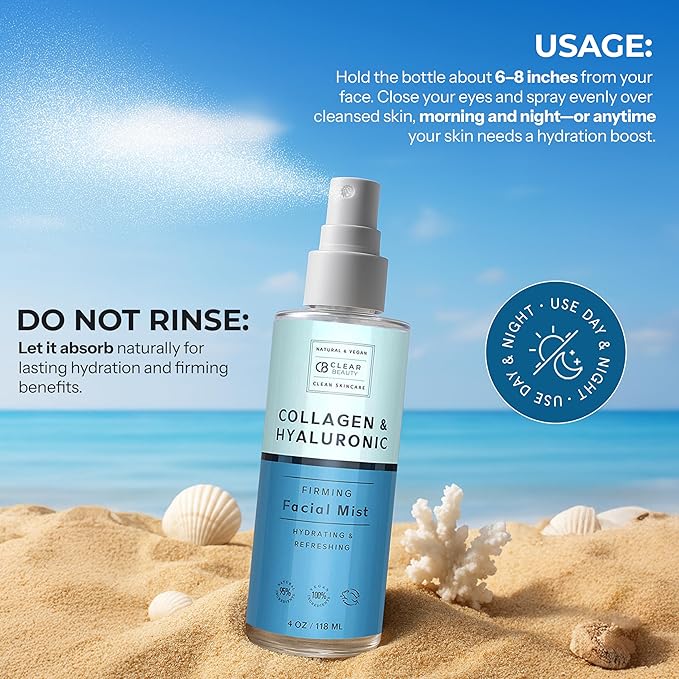 Hyaluronic Acid & Collagen Face Mist - Dermatologist Tested, Moisturizes & Tones Skin, Anti-Aging, Natural Ingredients, Cruelty-Free, 95% Natural - All Skin Types - 4 OZ-FemmiqueWomen