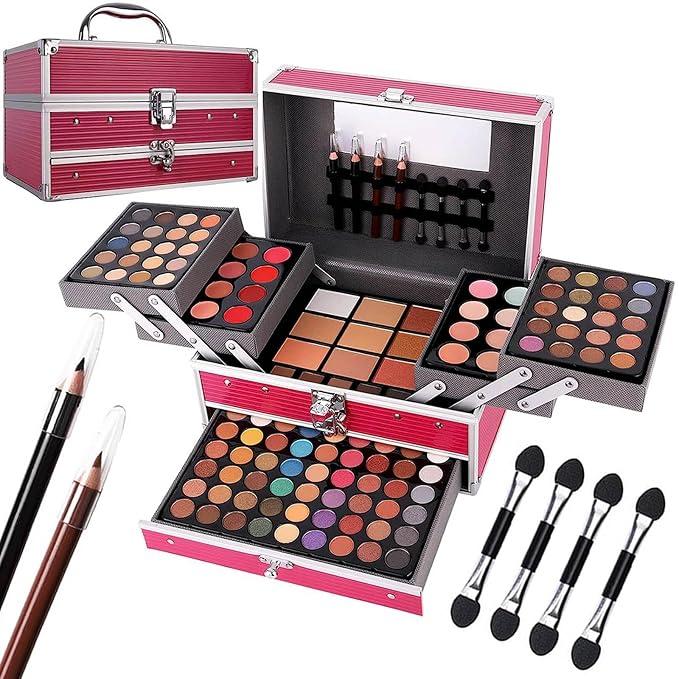 132 Color All In One Makeup Kit,Professional Makeup Case,Makeup Set for Teen Girls,Makeup Palette,Multicolor Eyeshadow Kit (006N1-Pink)-FemmiqueWomen