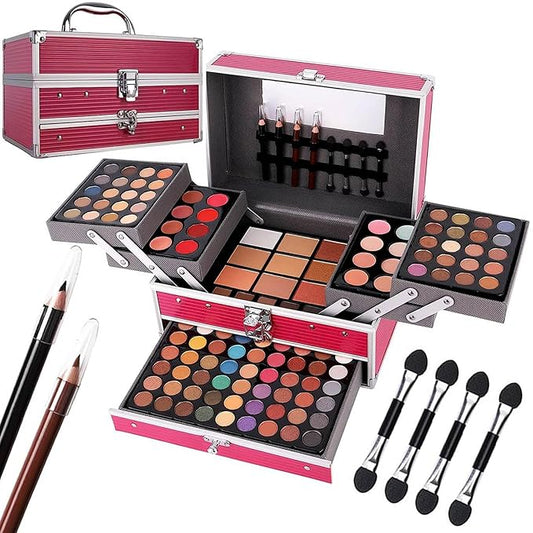 132 Color All In One Makeup Kit,Professional Makeup Case,Makeup Set for Teen Girls,Makeup Palette,Multicolor Eyeshadow Kit (006N1-Pink)-FemmiqueWomen