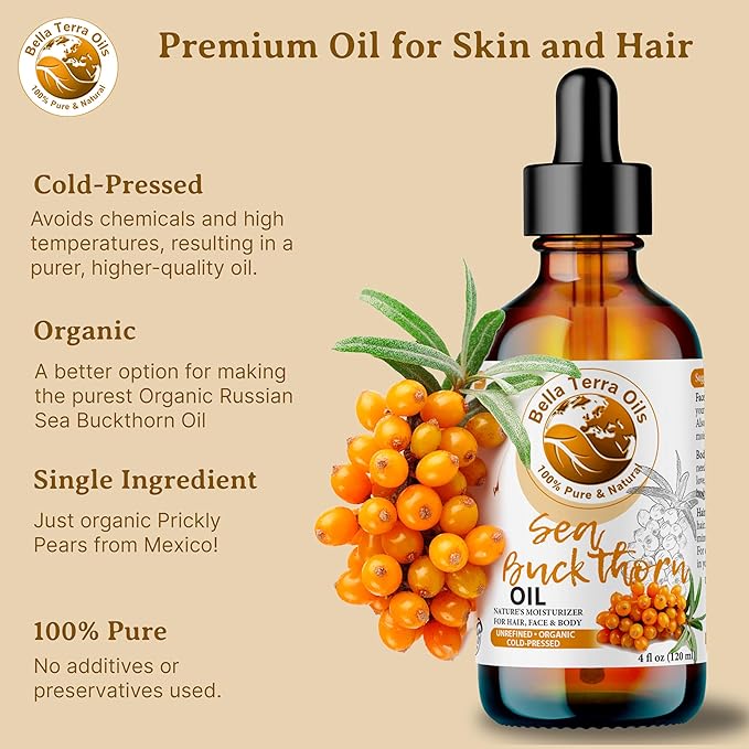Bella Terra Oils Pure Sea Buckthorn Oil – 1gallon, Enhances Hair and Skin Appearance, Rich in Nutrients, Non-Greasy, Quick Absorbing-FemmiqueWomen