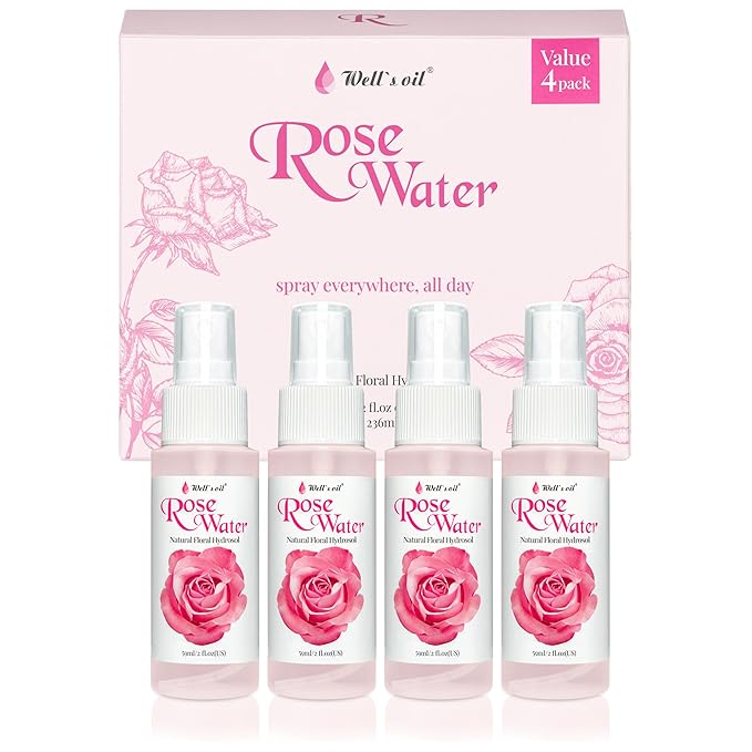 Well's Oil Rosewater Mist Spray (Pack of 4 * 2 Fl oz) – Hydrates, Soothes & Refreshes | 100% Natural | No Chemical | for All Skin and Hair Types-FemmiqueWomen