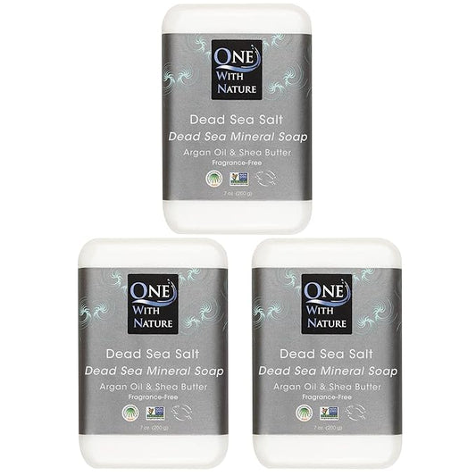 One With Nature Dead Sea Salt Soap 7oz 3-Pack – Purifying and Exfoliating Soap Bar with Dead Sea Minerals for Face & Body, for Men & Women-FemmiqueWomen