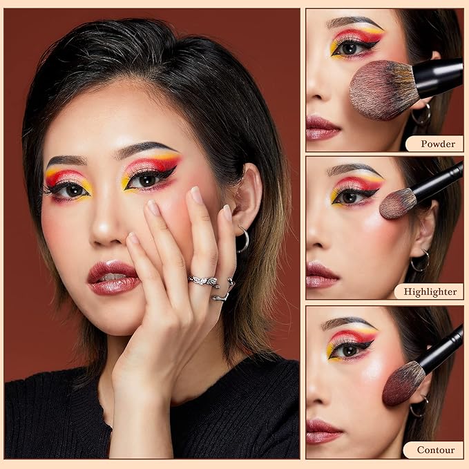 Jessup Large Face Makeup Brushes 3pcs, Premium Synthetic Powder Contour Highlighter Brush, Phantom Black T274-FemmiqueWomen