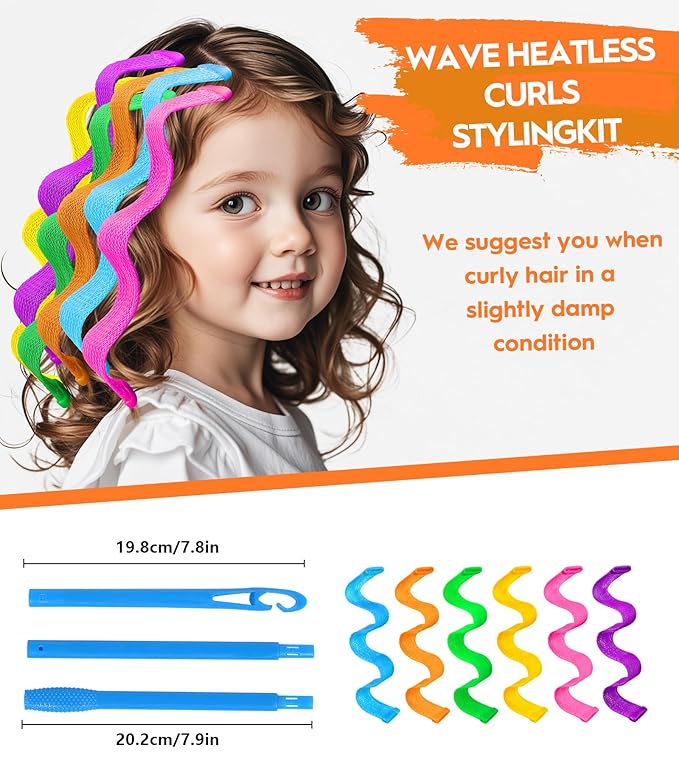 30 Pcs Heatless Hair Curlers Wave Curls Styling Kit with 2 Pcs Styling Hooks, No Heat Hair Curlers Heatless Wave Curlers for Women Girls Short Hair (6 Colors, 25 cm/9.84 inch)-FemmiqueWomen