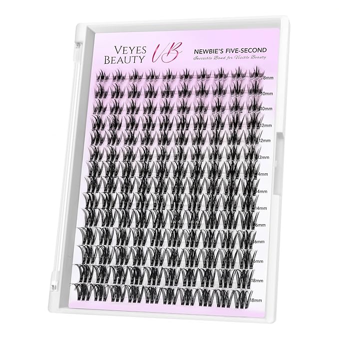 VEYESBEAUTY Lash Clusters Eyelash Extensions Thin & Invisible Band DIY Individual False Eyelashes Newbie's Five-Second Series Wispy Lash Tray for Self-application, Camellia Lashes 8-18mm Mixed Length-FemmiqueWomen