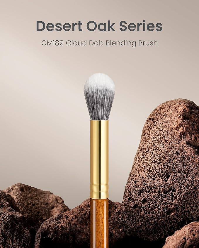 Desert Oak Series Dual Wool Highlighter Brush - Round Dome Goat Hair for Targeted Glow, Powder/Cream Highlight, Bubinga Handle (CM 189)-FemmiqueWomen