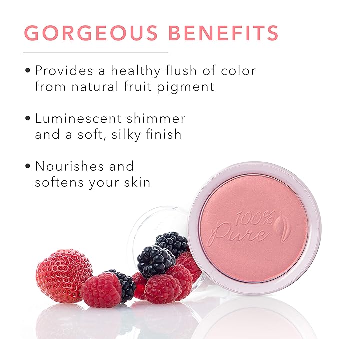 100% PURE Powder Blush (Fruit Pigmented), Chiffon, Soft Shimmery Finish, Nourishes Skin w/Rosehip Oil, Cocoa Butter, Natural Makeup (Soft Pink) - .32 oz-FemmiqueWomen