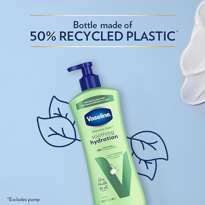 Vaseline Intensive Care Body Lotion for Dry Skin Soothing Hydration Lotion Made with Ultra-Hydrating Lipids + 1% Aloe Vera Extract to Refresh Dehydrated Skin 20.3 oz, Pack of 3 (packaging May Vary)-FemmiqueWomen