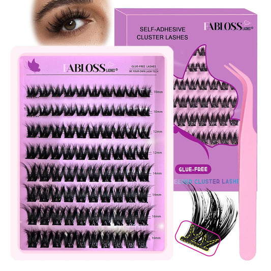 Self Adhesive Eyelashes Kit 80Pcs D Curl Press on Lashes Reusable Self Adhesive Lashes No Glue No Remover Needed DIY Lash Extension Kit with Tweezers for Beginners(10-16mm)-FemmiqueWomen