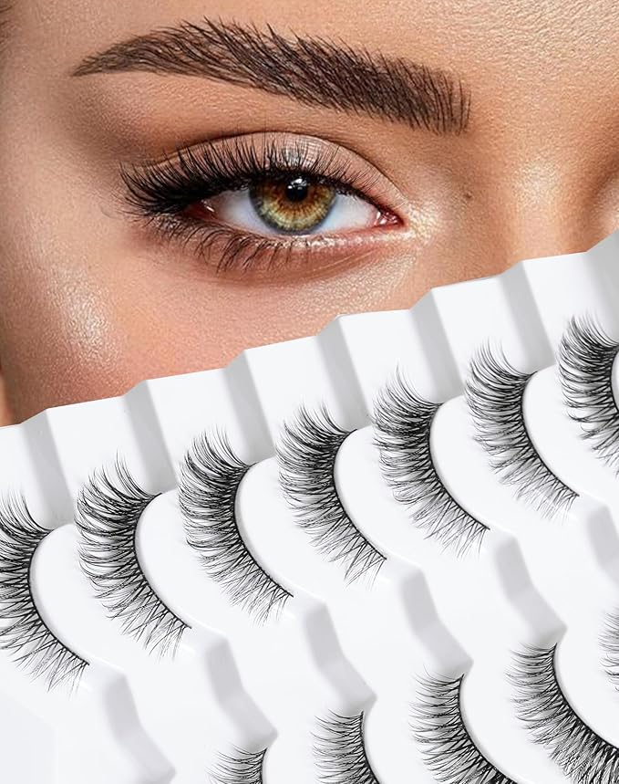 Cat Eye Lashes Wispy False Eyelashes Natural False Lashes Fox Eye Lashes Pack Demi Wispies Eyelashes Thick Mink Lashes Wispy Fake Lashes 7 Pairs-FemmiqueWomen